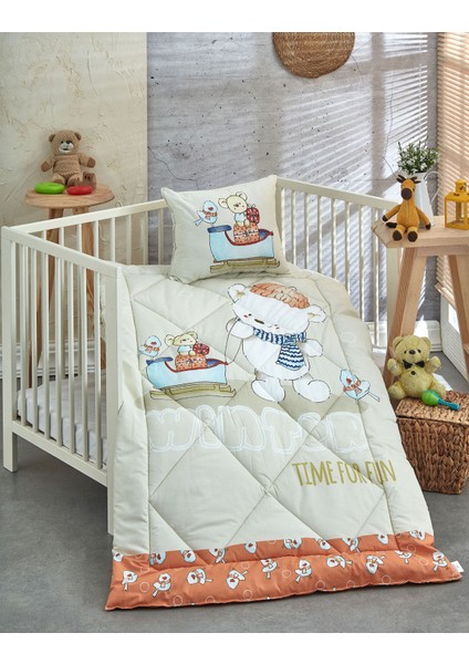 Baskılı Pamuklu Silikon Elyaf Bebek Yorganı+Yastık