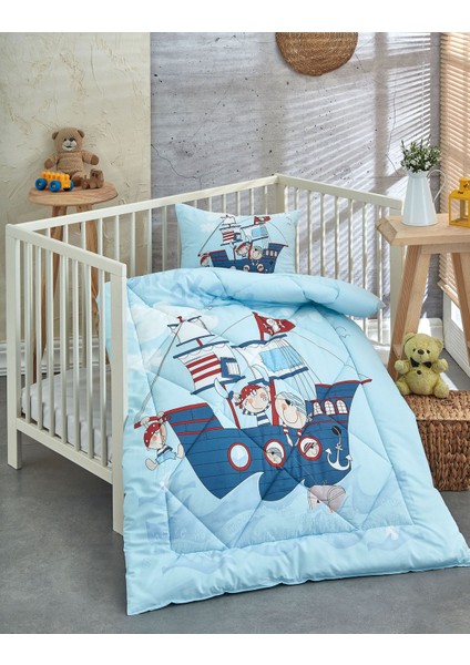 Baskılı Pamuklu Silikon Elyaf Bebek Yorganı+Yastık