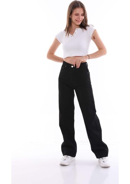 Kadın Siyah Yüksek Bel Palazzo Jean