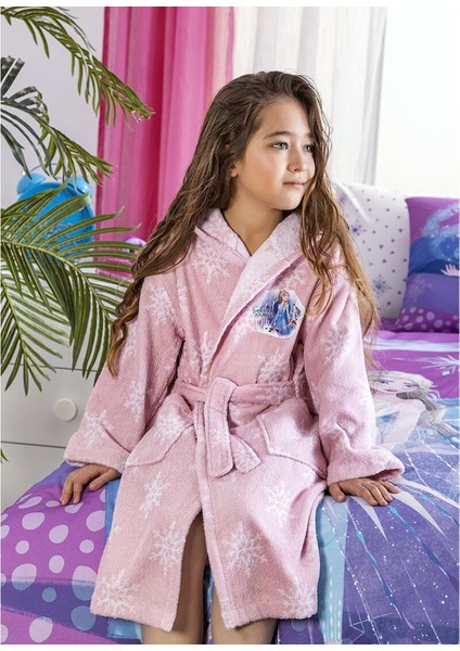 Lisanslı Çocuk Havlu Bornoz Seti 9/10 Yaş-Frozen Elsa Trust Pembe