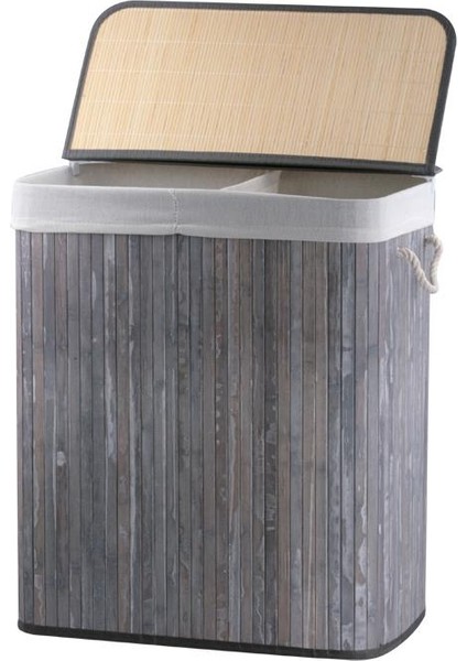 Bambu Gri̇ 2 Bölmeli̇ Katlanir Çamaşir Sepeti̇ 62 cm