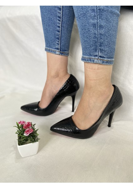 Siyah Kroka 10 cm Topuk