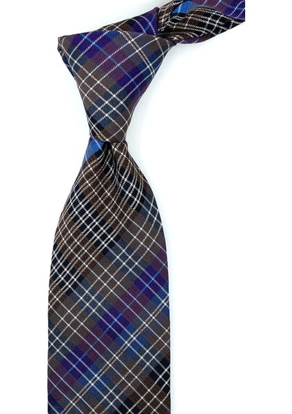 Marcucci Style Kahve Ekose Desen Italyan Ipek Kravat İK963