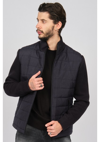 Erkek Kolları Örme Mont 0622641 Lacivert