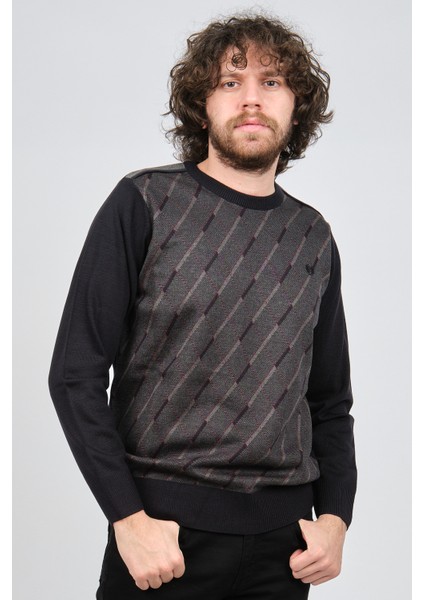 Erkek Çizgili Desenli Bisiklet Yaka Kazak 1579330 Lacivert