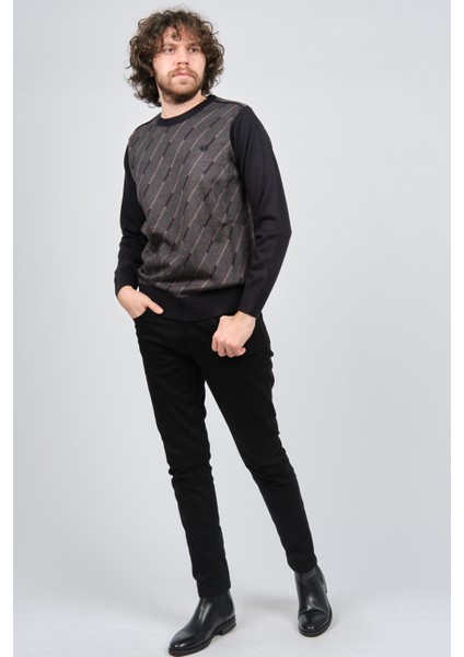 Erkek Çizgili Desenli Bisiklet Yaka Kazak 1579330 Lacivert fiyatları