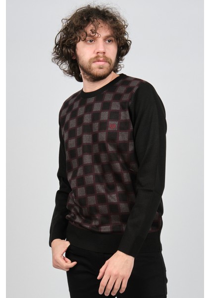 Erkek Desenli Bisiklet Yaka Kazak 1577328 Siyah