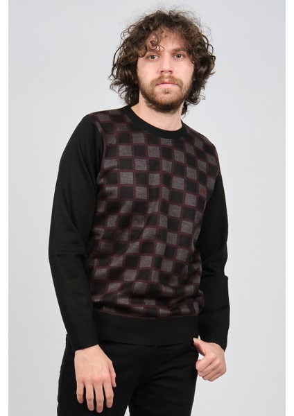 Erkek Desenli Bisiklet Yaka Kazak 1577328 Siyah modelleri