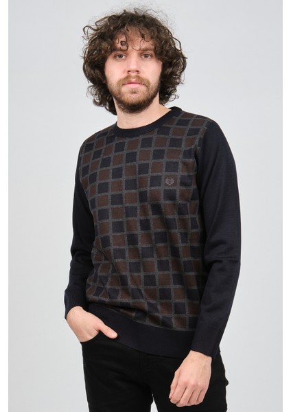 Erkek Desenli Bisiklet Yaka Kazak 1577328 Lacivert