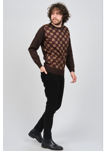 Erkek Desenli Bisiklet Yaka Kazak 1577328 Kahverengi fiyatları