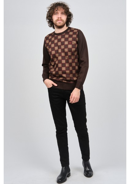 Erkek Desenli Bisiklet Yaka Kazak 1577328 Kahverengi modelleri