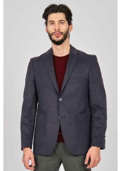Erkek Slim Fit Spor Yün Ceket 0141004 Lacivert