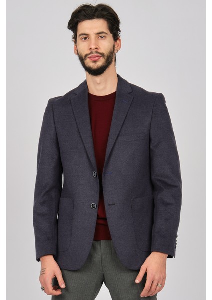 Erkek Slim Fit Spor Yün Ceket 0141004 Lacivert modelleri