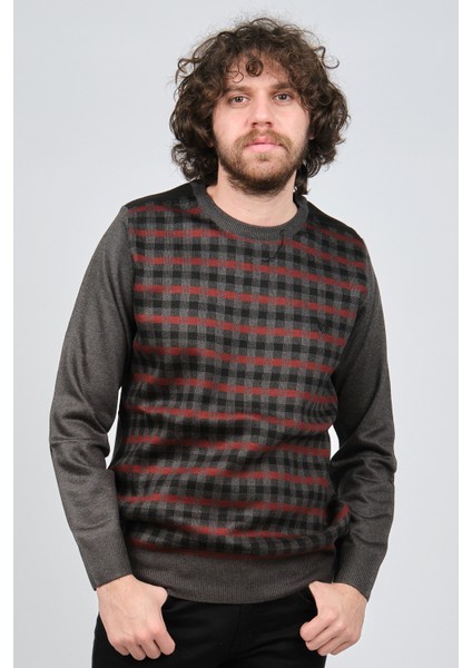 Erkek Desenli Bisiklet Yaka Kazak 1577309 Gri