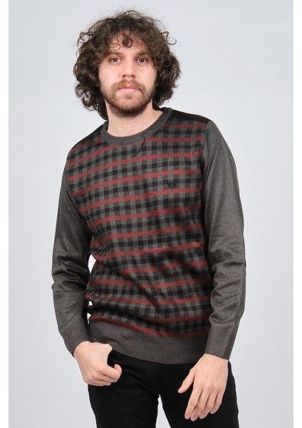 Erkek Desenli Bisiklet Yaka Kazak 1577309 Gri modelleri