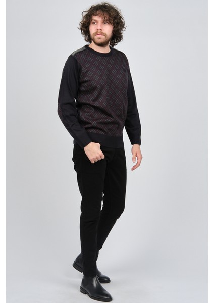 Erkek Desenli Bisiklet Yaka Kazak Füme fiyatları