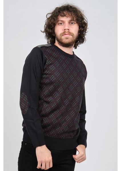 Erkek Desenli Bisiklet Yaka Kazak Füme modelleri