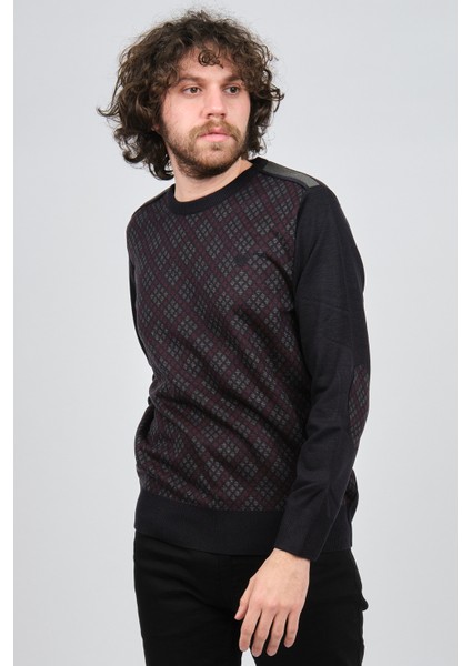 Erkek Desenli Bisiklet Yaka Kazak Füme fırsatları