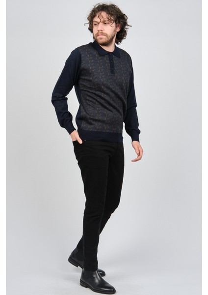 Erkek Desenli Polo Yaka Yün Kazak 1572001 Lacivert fiyatları