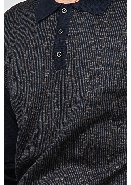 Erkek Desenli Polo Yaka Yün Kazak 1572001 Lacivert fırsatları