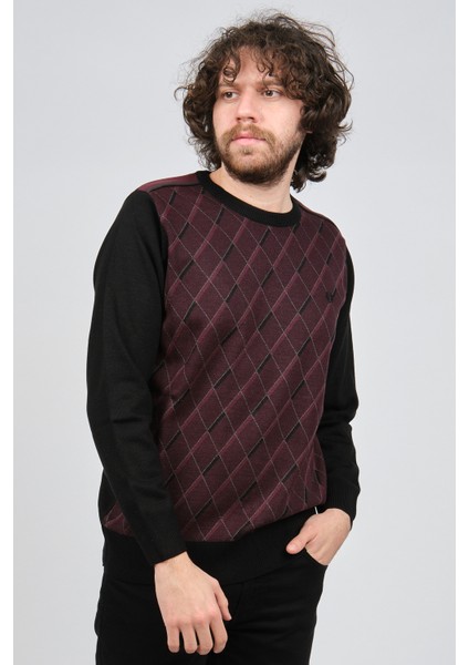 Erkek Çizgili Desenli Bisiklet Yaka Kazak 1579330 Bordo