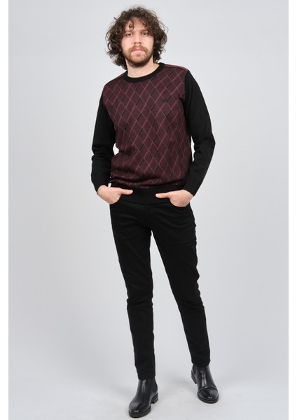 Erkek Çizgili Desenli Bisiklet Yaka Kazak 1579330 Bordo fiyatları