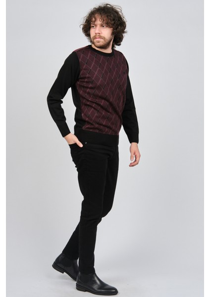 Erkek Çizgili Desenli Bisiklet Yaka Kazak 1579330 Bordo modelleri