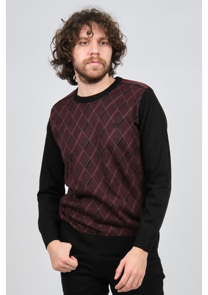 Erkek Çizgili Desenli Bisiklet Yaka Kazak 1579330 Bordo fırsatları