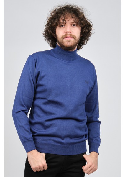 Erkek Yarım Balıkçı Yün Kazak 1572020 Saks modelleri