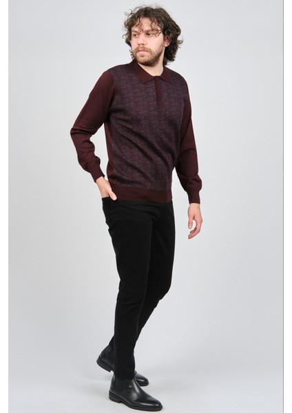 Erkek Desenli Polo Yaka Yün Kazak 1572001 Bordo fiyatları