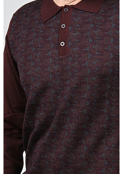 Erkek Desenli Polo Yaka Yün Kazak 1572001 Bordo fırsatları