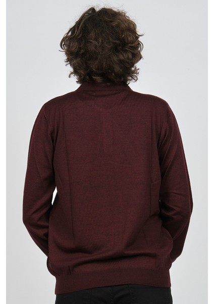 Erkek Desenli Polo Yaka Yün Kazak 1572001 Bordo indirimleri