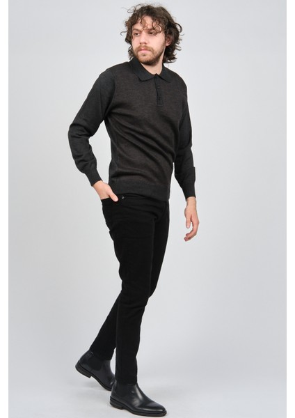 Erkek Desenli Polo Yaka Yün Kazak 1572001 Füme fiyatları