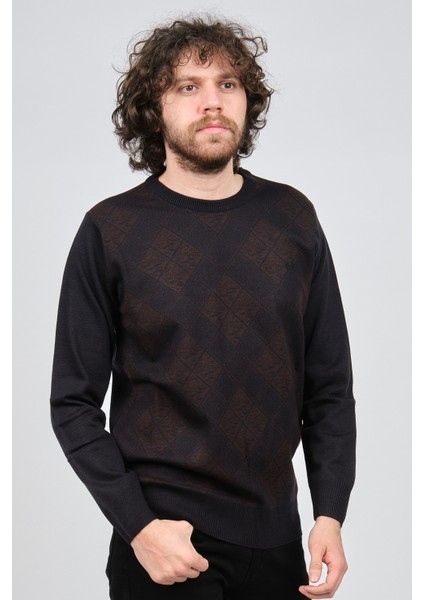 Erkek Desenli Bisiklet Yaka Kazak 1579329 Kahverengi