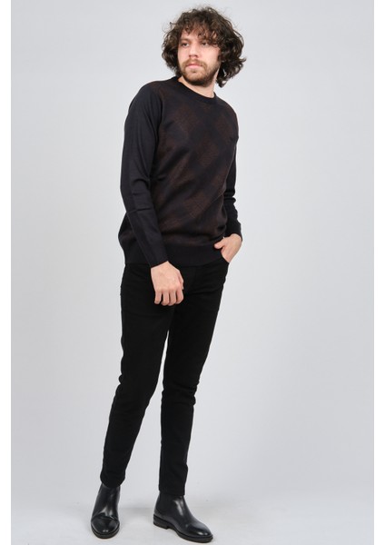 Erkek Desenli Bisiklet Yaka Kazak 1579329 Kahverengi fiyatları