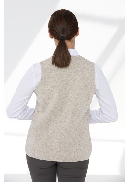 Kadın Çelik Örgü Cebi Fermuarlı Düz Triko Yelek 02421003 K.bej indirimleri
