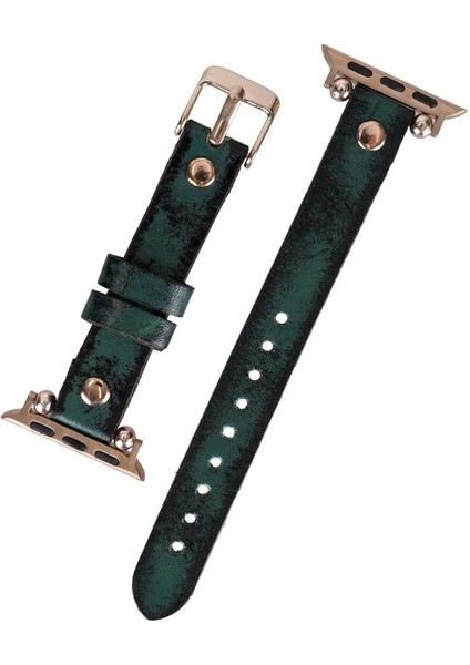 Apple Watch Uyumlu Deri Kordon 38-40-41MM Vintage Ferro Rt V6SEF Yeşil