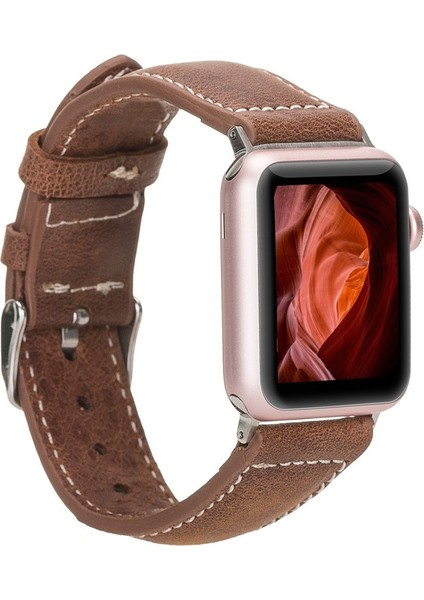Apple Watch Uyumlu Deri Kordon 42-44-45MM Nm1-As2 Taba
