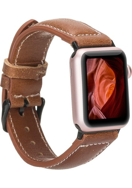 Apple Watch Uyumlu Deri Kordon 42-44-45MM Nm1-As4 Açık Taba