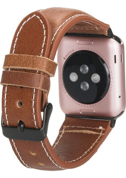 Apple Watch Uyumlu Deri Kordon 42-44-45MM Nm1-As4 Açık Taba