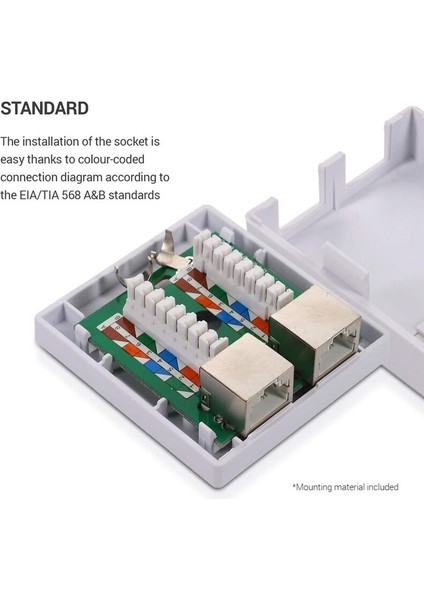 3C Store RJ45 Ağ Soketi - Ağ Kablosu Içın CAT6A Ethernet Lan Kablosu Bağlantı Noktalı Korumalı Yüzeye Monte Çıft Duvar Soketi (Yurt Dışından)