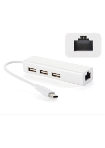 3C Store 3 Portlu USB Gigabit Ethernet USB C Hub 2.0 RJ45 Lan Ağ Kartı Usb'den Ethernet Adaptörüne Ios Pc Içın RTL8152 Hub (Yurt Dışından)