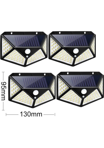 4'lü 100 LED Güneş Işığı Hareket Sensörlü Dış Mekan Solar Lamba (Yurt Dışından)