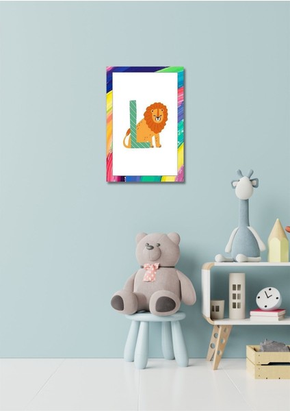 Renkli Neşeli L Harfi Çerçeve Görünümlü Duvar Dekoru Kız Erkek Çocuk Odası Için 26 x 19 cm Tablo