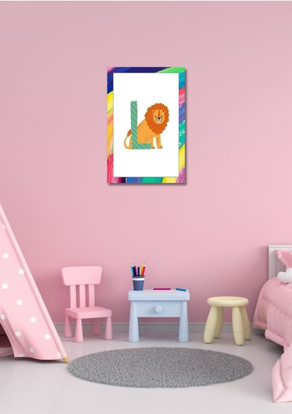 Renkli Neşeli L Harfi Çerçeve Görünümlü Duvar Dekoru Kız Erkek Çocuk Odası Için 26 x 19 cm Tablo