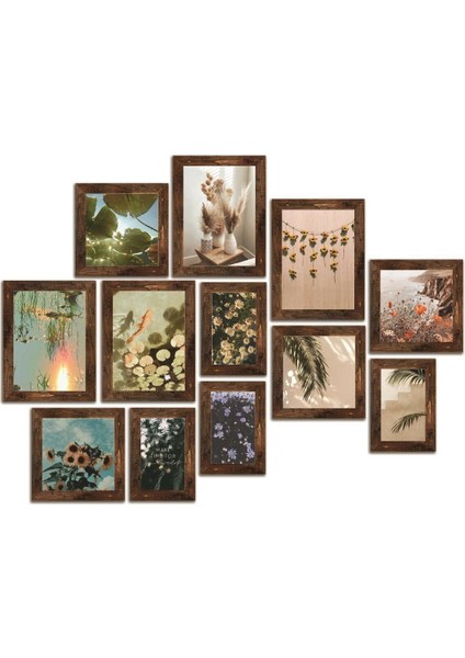 12 Parça Ahşap Tablo Seti Renkli Çiçekler Salon Oturma Odası Yatak Odası Için Mdf Duvar Dekoru 70 x 65 cm