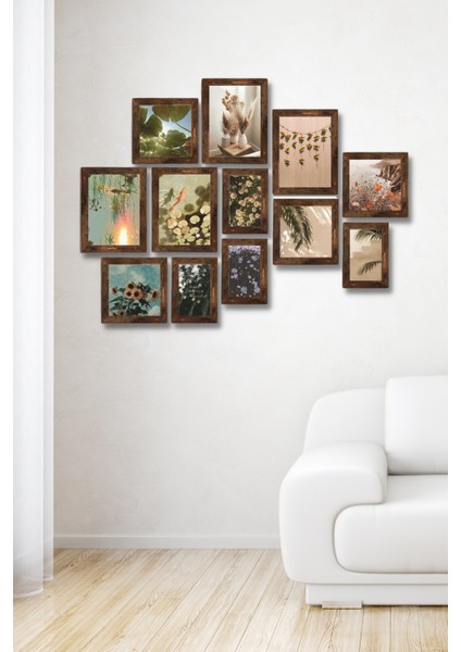 12 Parça Ahşap Tablo Seti Renkli Çiçekler Salon Oturma Odası Yatak Odası Için Mdf Duvar Dekoru 70 x 65 cm