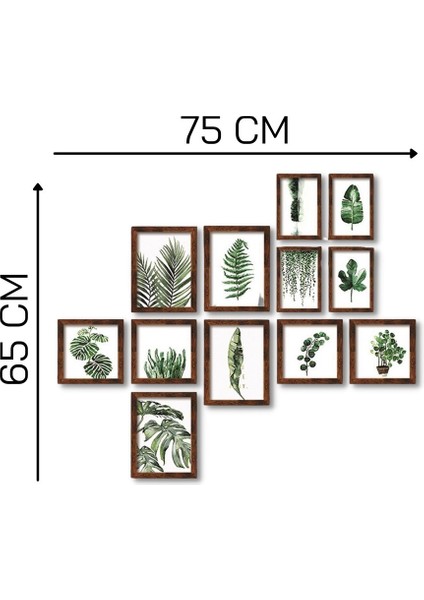 12 Parça Ahşap Tablo Seti Duvar Dekoru Yeşil Yapraklar Salon Oturma Yatak Odası Için 75 x 65 cm