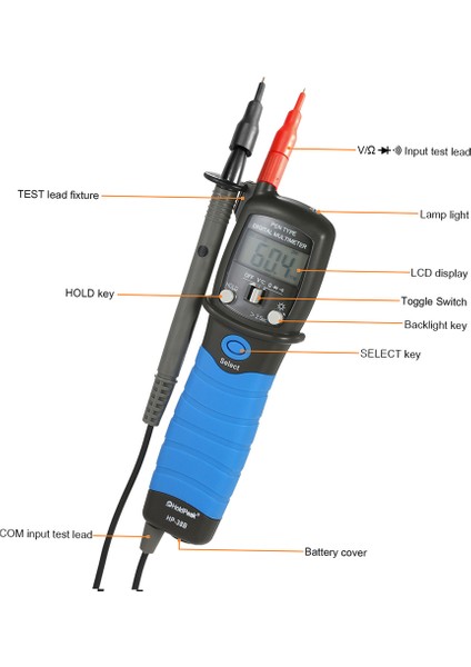 El Arkadan Aydınlatmalı LCD Ekran Kalem Tipi Multimetre - Mavi (Yurt Dışından)