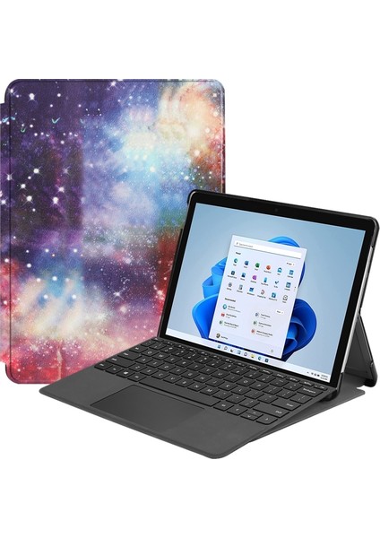 Microsoft Surface Pro 8 Için Boyalı Tablet Deri Kılıfı Mavi(Yurt Dışından)